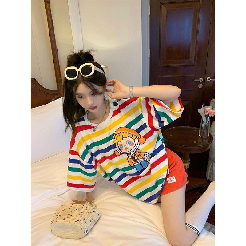 売り切れ必至 トレンドアイテム 存在感抜群 ストライプ柄 半袖TシャツF-9270