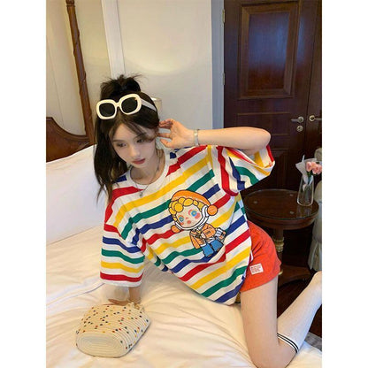 売り切れ必至 トレンドアイテム 存在感抜群 ストライプ柄 半袖TシャツF-9270