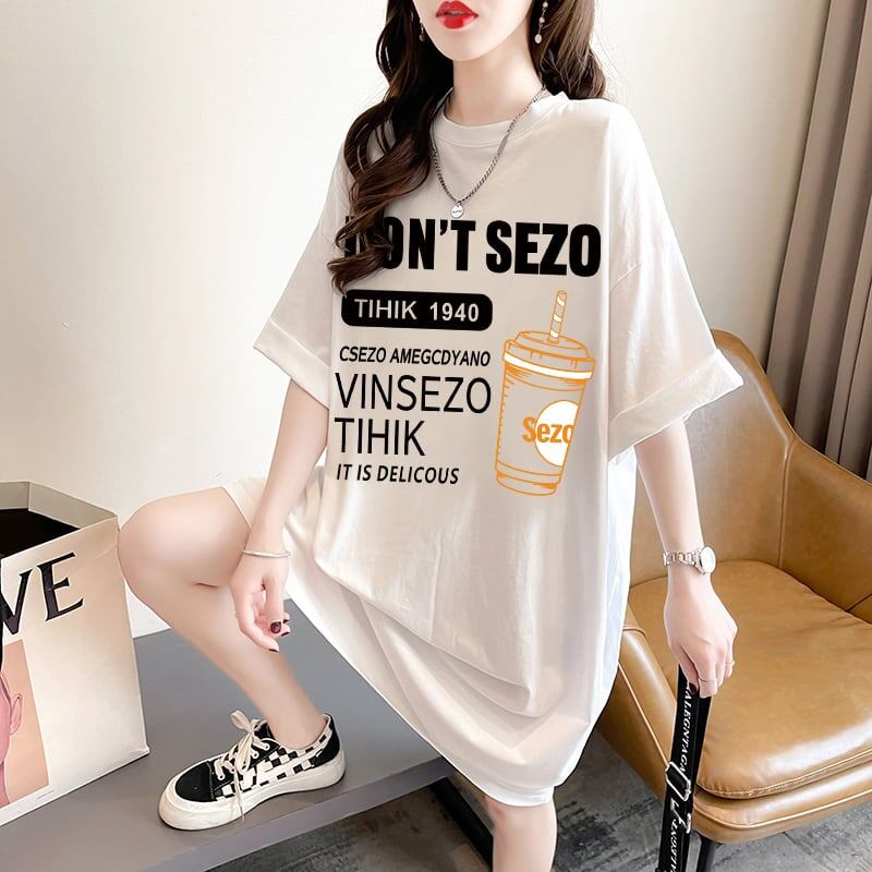 快適 ラウンドネック カジュアル 半袖 Tシャツ ワンピース＜F-8634＞