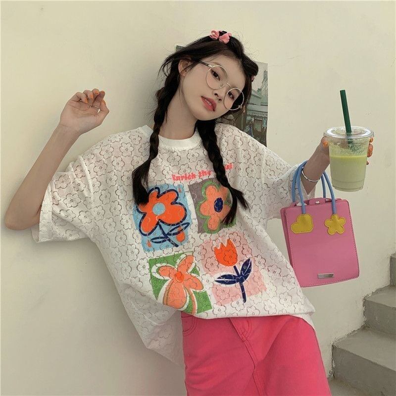 新作   透かし彫り 半袖 Ｔシャツ <F-8089>