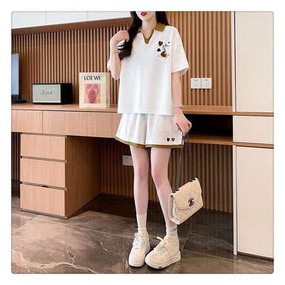 定番シンプル 切り替え カジュアル 半袖Ｔシャツⅹパンツセット全3色 <F-8267>