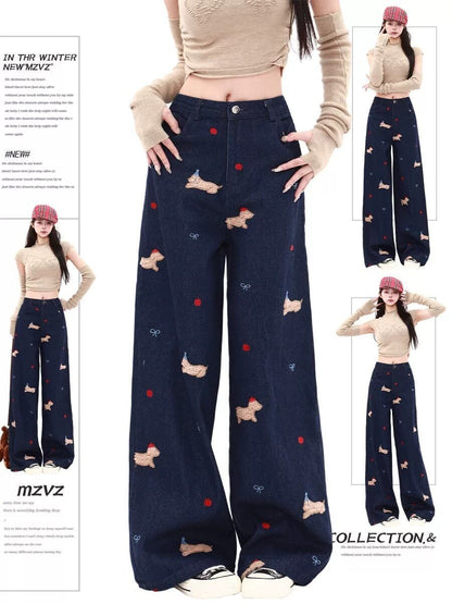 主役級の存在感！個性的なデザイン デニム 刺繍 ワイドパンツ＜F-10604＞