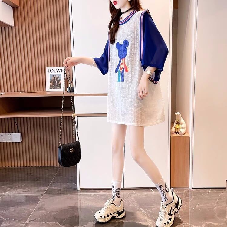 夏新作   ベアー ロングTシャツ ゆったり5分袖 ＜F-2942＞