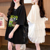 着回し力抜群 切り替え プリント ロング Tシャツ ゆったり半袖 Tシャツ ＜F-8498＞