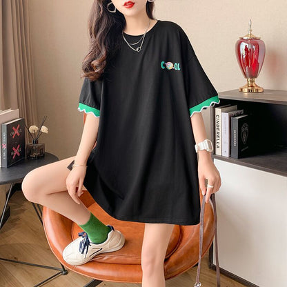 【半額！期間限定！！】デザインセンスニッチなミドル丈半袖Tシャツ新スタイル<F-3007>