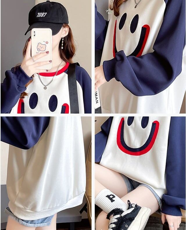 秋の新作スマイル長袖Tシャツトップス<F-5028>