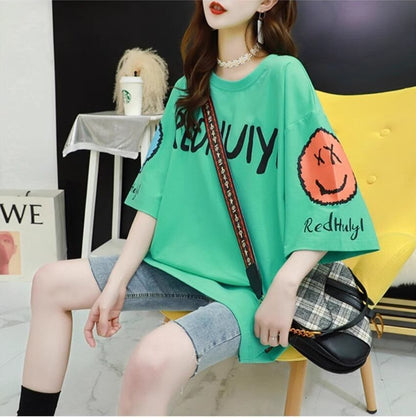 着回し力抜群   ゆったりロング丈切り替え三色半袖Tシャツ＜F-8121＞