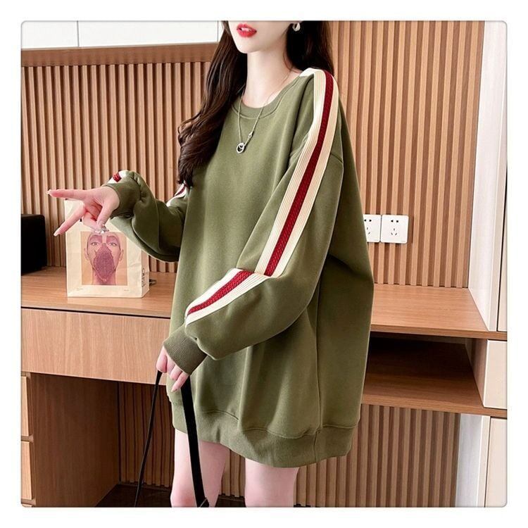 【裏起毛】質感のいい 厚手ゆったりスウェット全3色 ストライプ柄 F-4687