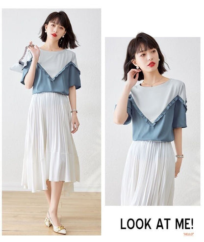 【半額！期間限定！！】 ファッション 定番シンプル 上質 シフォン 半袖<F-6595>