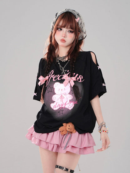 着回し力抜群 レース スウィートプリント 全2色 半袖Tシャツ ＜F-8711＞