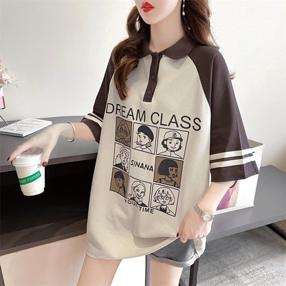 早い者勝ち   POLOネック ロング ラグランTシャツ ゆったりワンピース＜F-4027＞