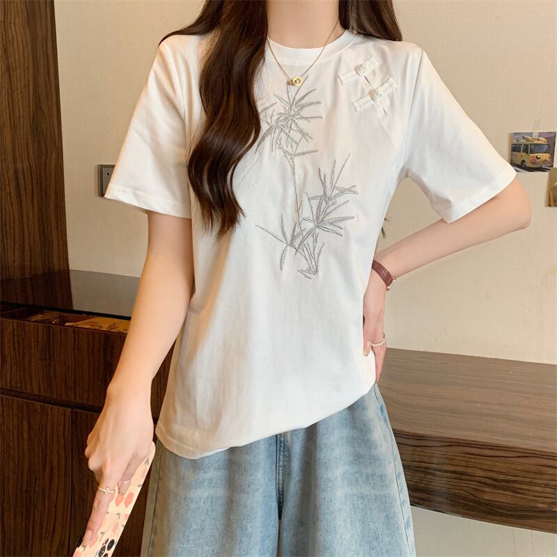 おすすめ 海外トレンド カジュアル モーダル 刺繍 半袖Tシャツ＜F-8476＞
