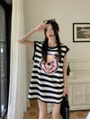 おしゃれ度アップ   ストライプ柄 Tシャツ ゆったり ワンピース＜F-2977＞