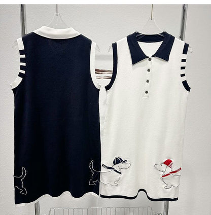売り切れ必至 刺繍 カジュアル ノースリーブ ニットワンピース<F-8484>