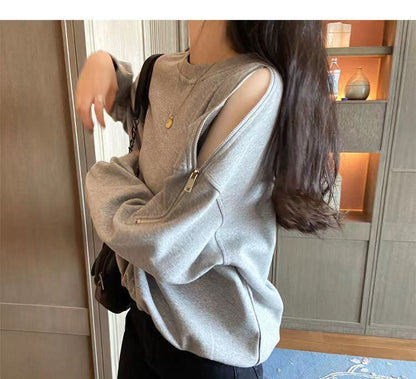 都市ファッショ デザイン オシャレ 肩閉じ・肩開きの2WAYを楽しめる♪カジュアル 3色選択 パーカーF-9344