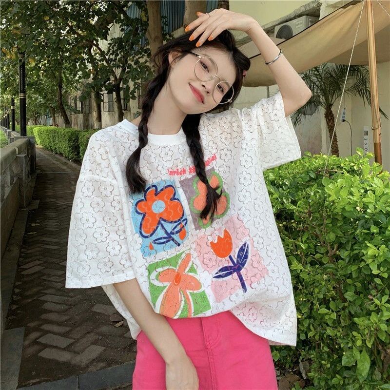 新作   透かし彫り 半袖 Ｔシャツ <F-8089>