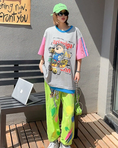 話題沸騰中   カジュアル カラーマッチング 半袖Tシャツ＜F-8067＞