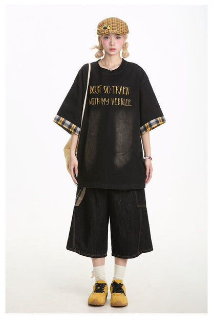 デニム 売れ筋 おすすめ 絶対流行 早い者勝ち カジュアル男女兼用 2色選択 Tシャツ<F-11340>