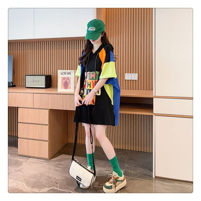 売り切れ必至 切り替え カジュアル カラーマッチング プリント全2色 半袖Tシャツ<F-8723>