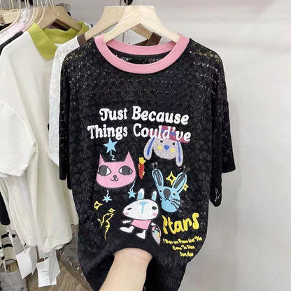 【半額！期間限定！！】新商品 キュート 超人気 プリント 2色半袖Tシャツ＜F-8520＞