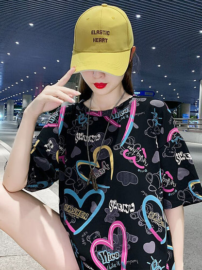 新商品 カジュアル 個性派 プリント ゆったり 半袖Tシャツ＜F-8534＞