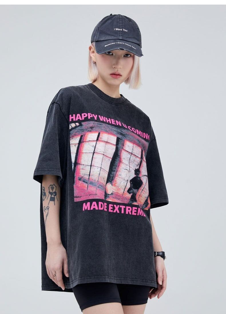 タイドブランド   ロックアメリカンストリートレタープリント半袖Tシャツ<F-2903>