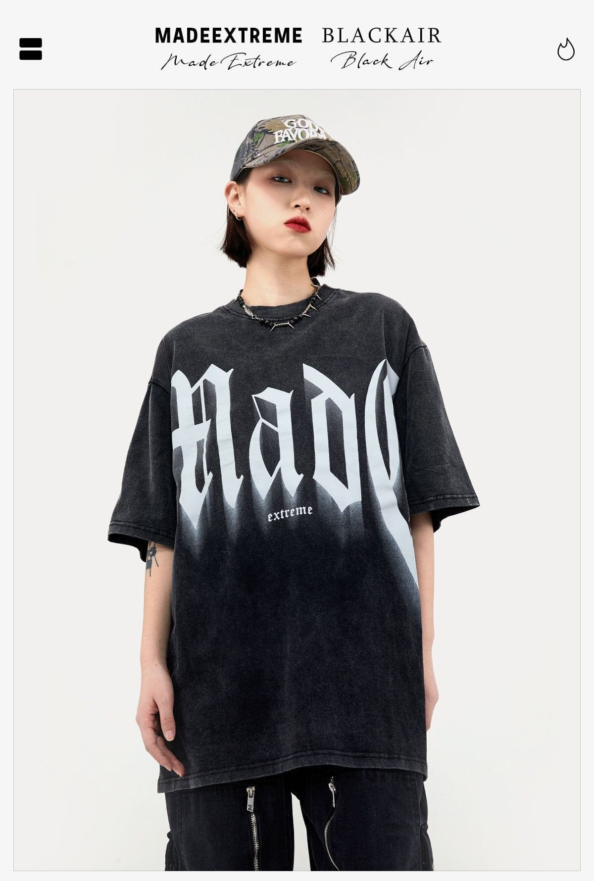 トレンドのアメリカンストリートビッグレタープリント半袖Tシャツ<F-2904>