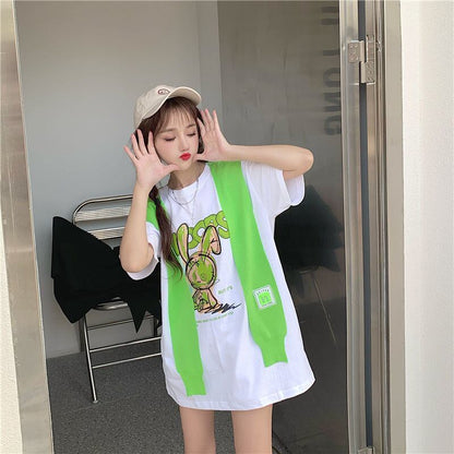早い者勝ち 早い者勝ち 絶対流行 カジュアル 2色選択 Tシャツ+カウルネック<F-11153>