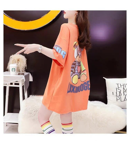 質感のいい   熊柄 オーバーサイズ Tシャツ ＜F-2878＞