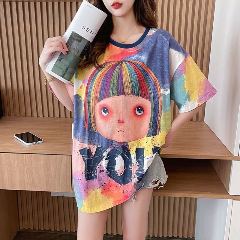 売り切れ必至 絞り染め ファッション プリント 半袖 Tシャツ＜F-8412＞