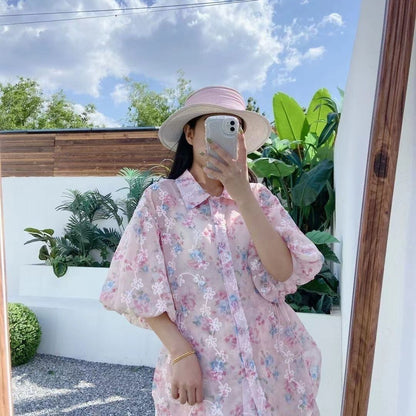 新商品 花柄 大人可愛い シャツ＋ショートパンツ セットアップ＜F-9001＞