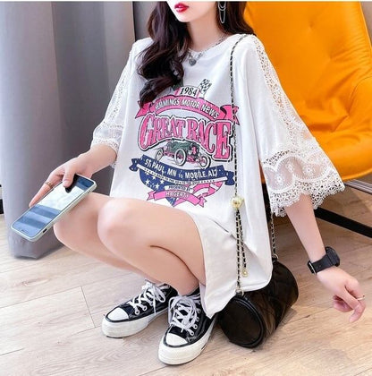 新作 プリントTシャツ ロング 半袖 ピンク＜F-2810＞