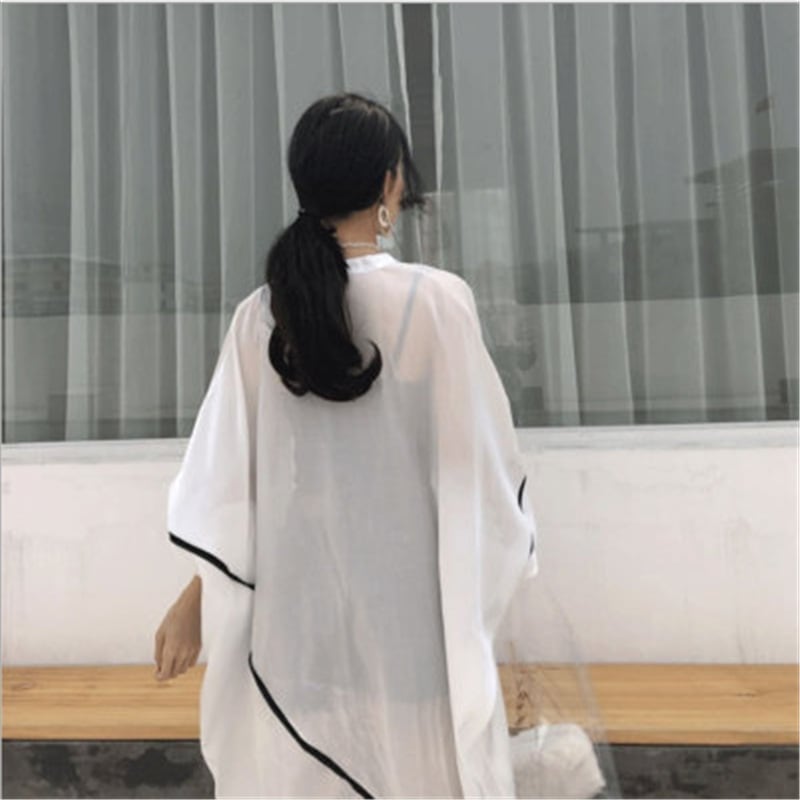 韓国系ゆったりUVカットロング丈薄手シャツ＜F-1714＞