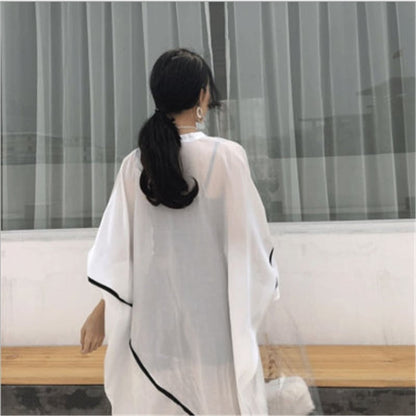 韓国系ゆったりUVカットロング丈薄手シャツ＜F-1714＞