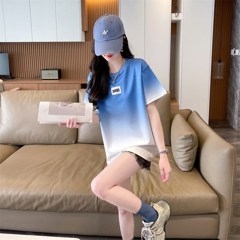 新商品 カジュアル グラデーション プリント 全3色 半袖TシャツF-9214