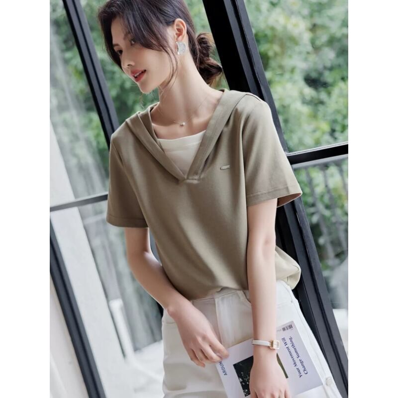 着回し力抜群 レイヤード風 ファッション Tシャツ<F-8345>