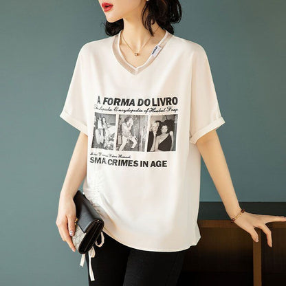 話題沸騰中 ファッション 着回し力抜群 プリント 2色選択 半袖Tシャツ＜F-8621＞