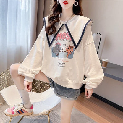 絶対欲しい   セーラ服の襟 長袖Tシャツトップス<F-4036>