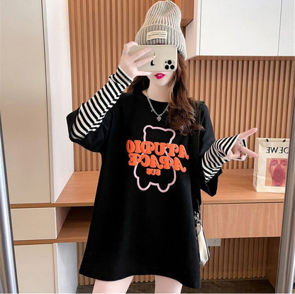 絶対流行 カジュアル アバンギャルド レイヤード風 プリント全3色 Tシャツ＜F-9587＞