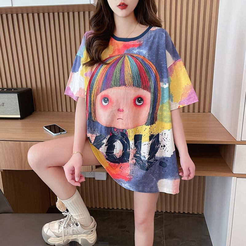 売り切れ必至 絞り染め ファッション プリント 半袖 Tシャツ＜F-8412＞