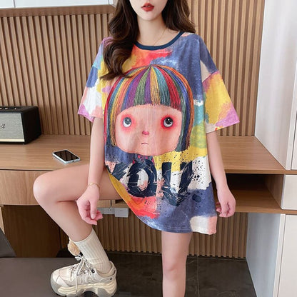 売り切れ必至 絞り染め ファッション プリント 半袖 Tシャツ＜F-8412＞