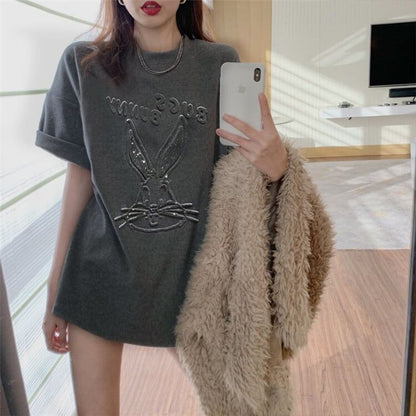 美人度アップ   ビジュー Tシャツ 三色 ゆったり半袖＜F-2945＞