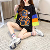 超人気商品   ベアー柄 プリント ロング Tシャツ ゆったりワンピース ＜F-4024＞
