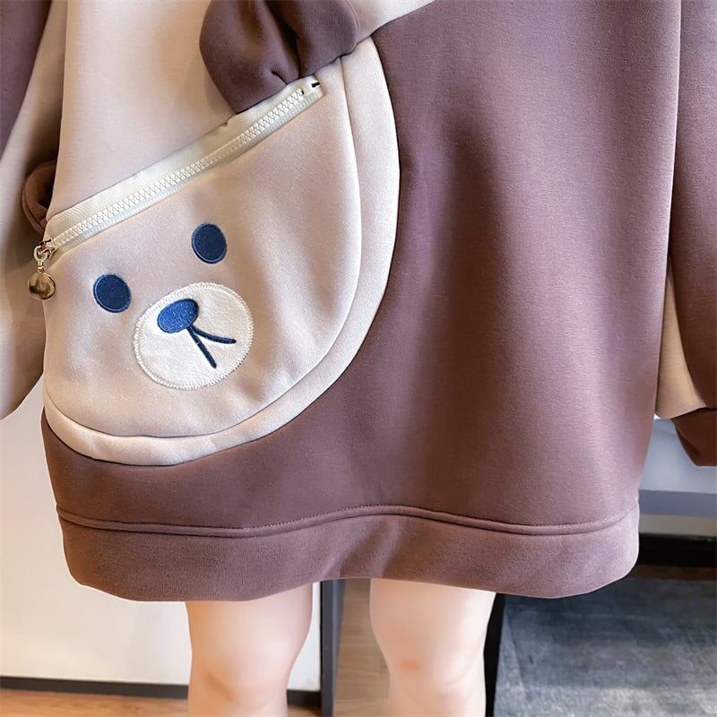 おすすめ前ポケット切り替えフード付きパーカー全2色裏起毛  厚手トップス ＜F-4469＞