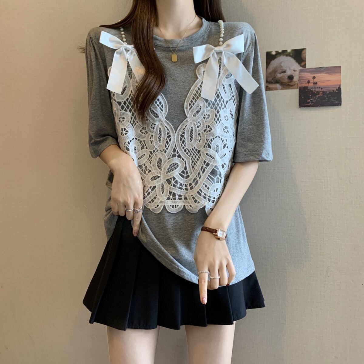 ファッション感満々 ロング丈 ゆったり 2色半袖Tシャツ＜F-10995＞