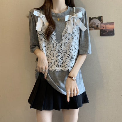 ファッション感満々 ロング丈 ゆったり 2色半袖Tシャツ＜F-10995＞
