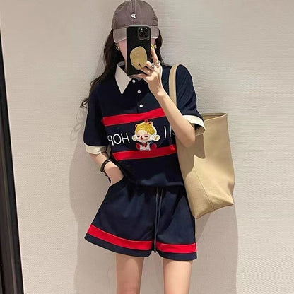 数量限定 プリント切り替え カジュアル 半袖Ｔシャツⅹパンツセット全2色 <F-8665>