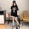 気質ルーズ漫画プリントミッドレングス半袖Tシャツ<F-3026>