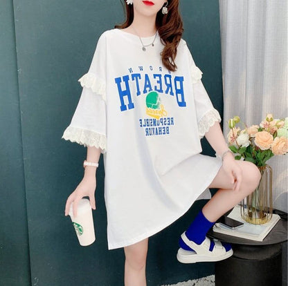 コットンレーストリム半袖Tシャツ<F-3028>