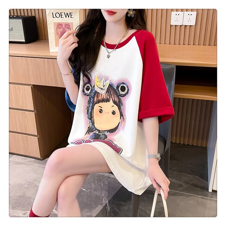 超人気 切り替え スウィート プリント レース 全2色 半袖Tシャツ ＜F-8716＞